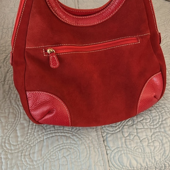 J. McLaughlin Red Suede Bag Leather Braided Handles RARE All Red - Picture 3 of 16